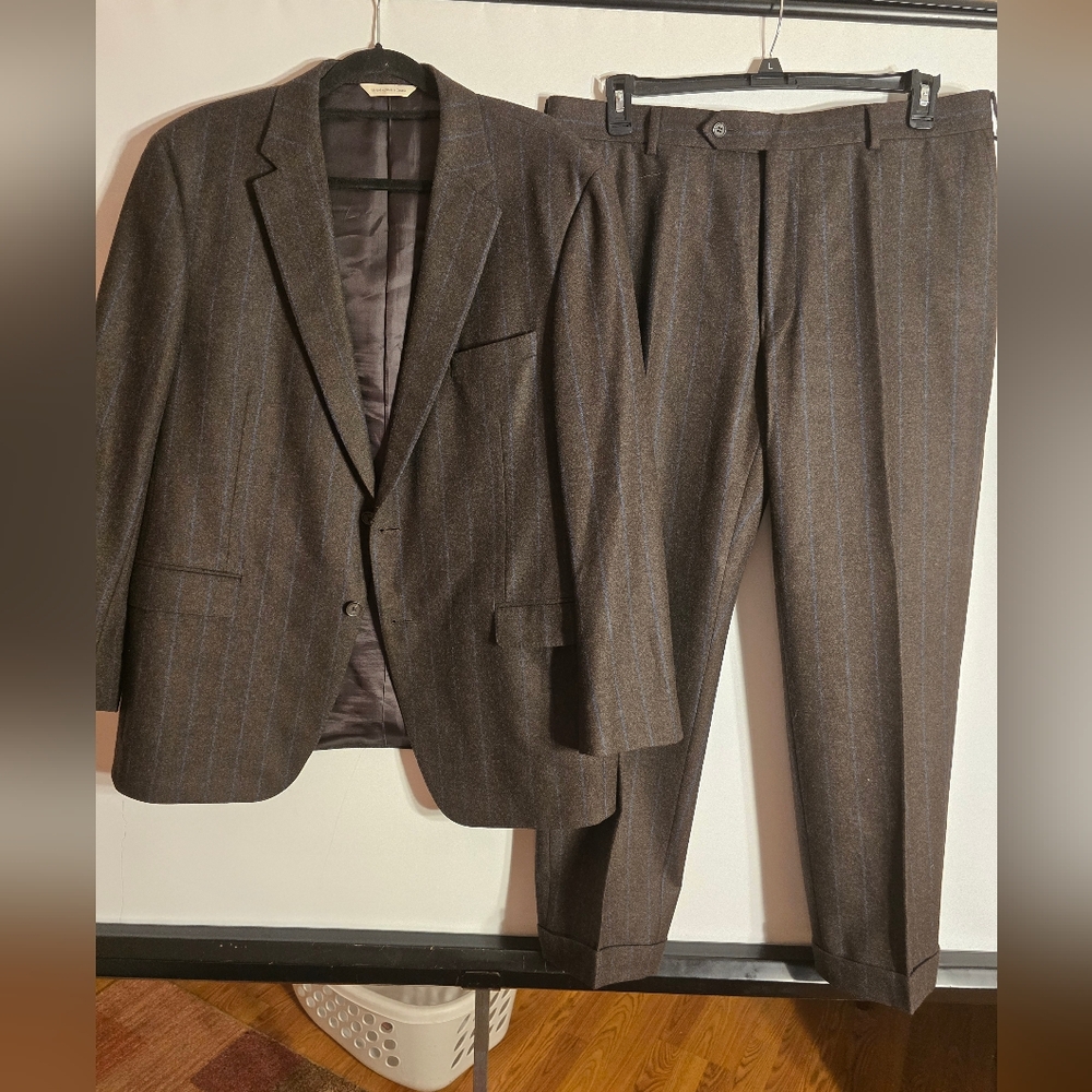 SAMUELSOHN MEN'S SUIT PINSTRIPES BROWN/BLUE 100% WOOL SIZE 46R - Picture 4 of 13